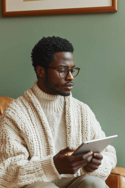 Dramatic Portrait of a Stylish Man with iPad