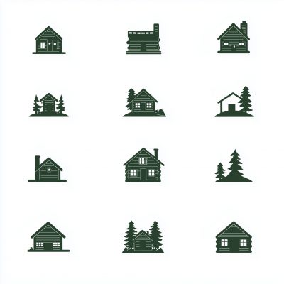 Minimalist Log Home Icons
