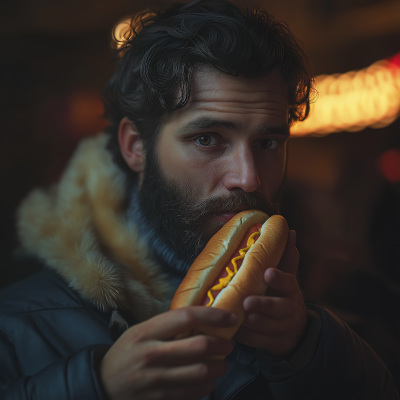 Man Eating Hot Dog