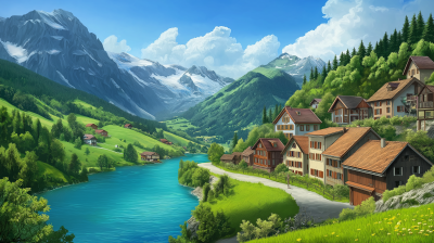 Swiss Alps and Colorful Homes