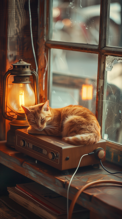 Cozy Cafe with Sleeping Cat