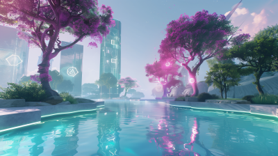Futuristic NFT Marketplace Scene