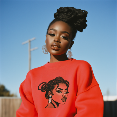 Black Influencer in Red Sweatshirt