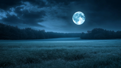 Deserted Field Under Full Moon