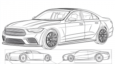 Modern Sedan Car Line Art