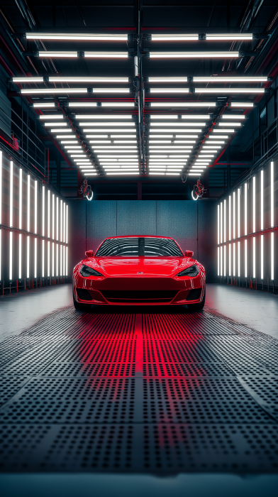 Red Car in Paint Booth