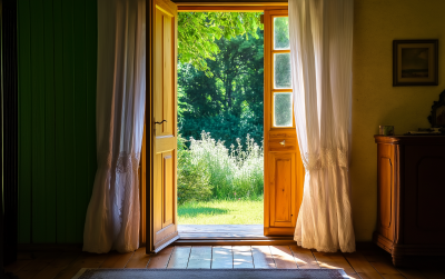 Open Wooden Door View