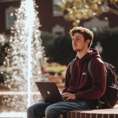 Student by the Fountain