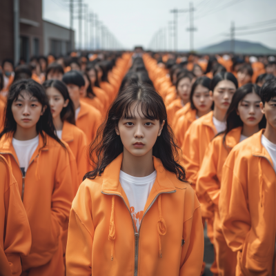 Korean People in Orange Tracksuits