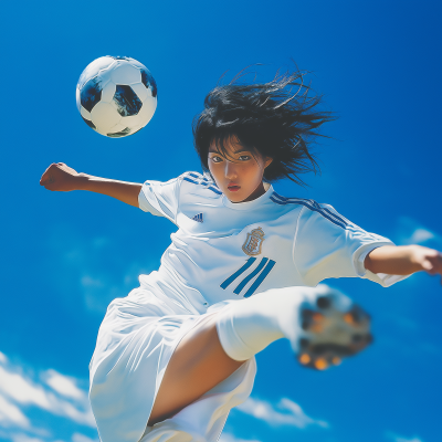 Japanese Woman Kicking Soccer Ball