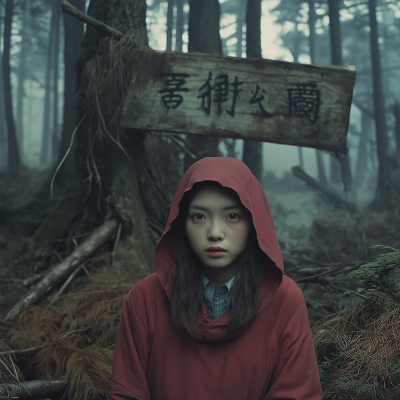 Japanese Woman in Red Hood