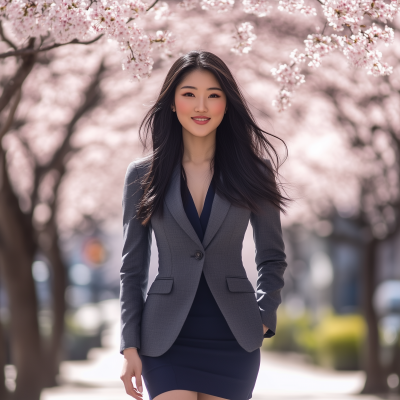 Business District with Cherry Blossoms