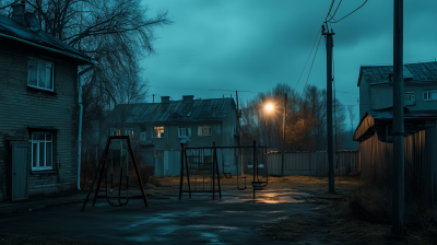 Gloomy Russian Courtyard at Night