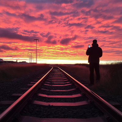 Railway Photographer at Sunset