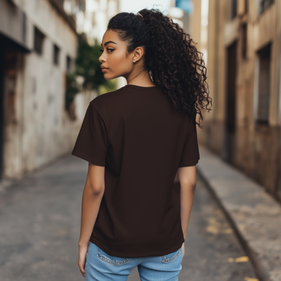 Woman in Plain Brown T-Shirt