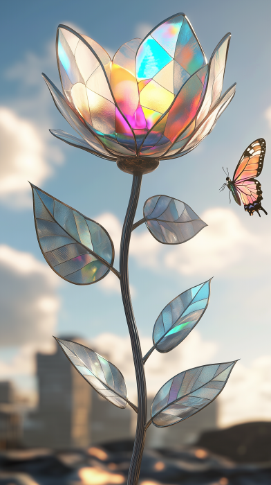 Surreal Flower with Butterfly