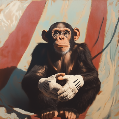 Chimpanzee with Cartoon Gloves
