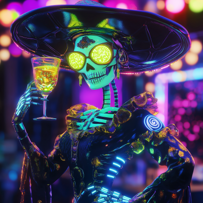 Colorful Catrina with Neon Drink