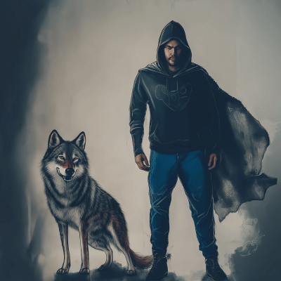 Superhero with Pet Wolf