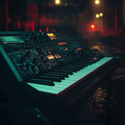 Synthesizers on Dark Background