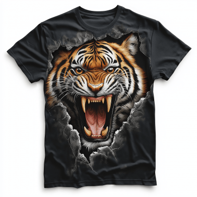 Angry Tiger Head Breaking Through