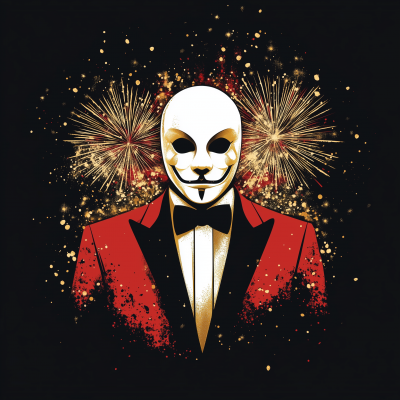 Man with White Mask and Fireworks