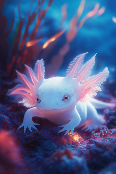 Glowing Axolotl Underwater