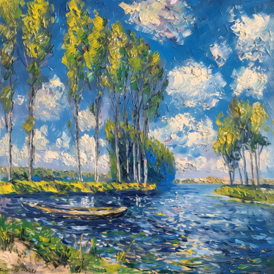 Impressionist Seascape with Poplars