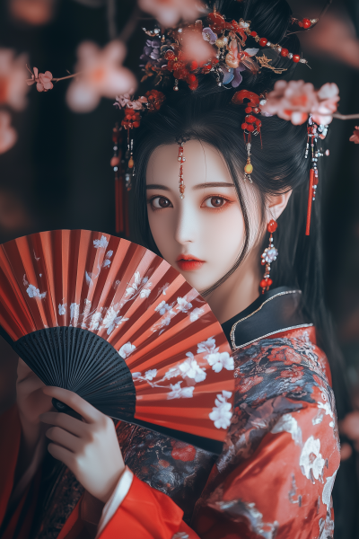 Beautiful Woman in Ancient Chinese Attire