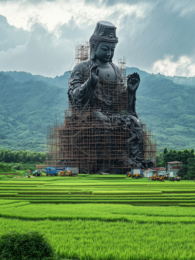 Guanyin Statue in Rice Fields