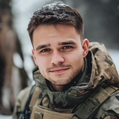 Ukrainian Soldier in Snow