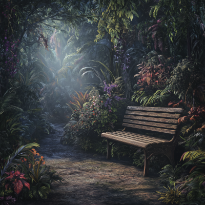 Wooden Bench in Fantasy Forest