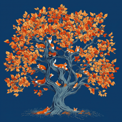 Autumn Tree with Foxes