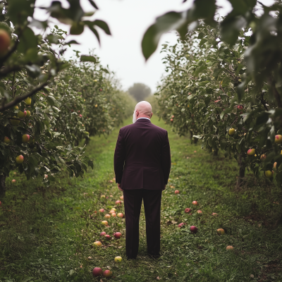 Lonely Figure in Orchard