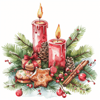 Watercolor Christmas Composition