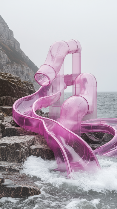 Abstract Pink Sculptures by the Sea