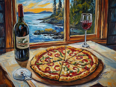 Still Life with Pizza and Wine