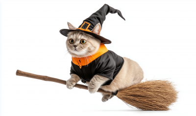 Halloween Cat on Broom