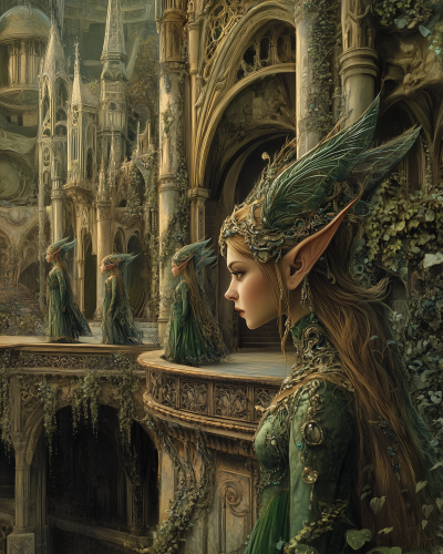 Elves in a Fantasy Courtyard