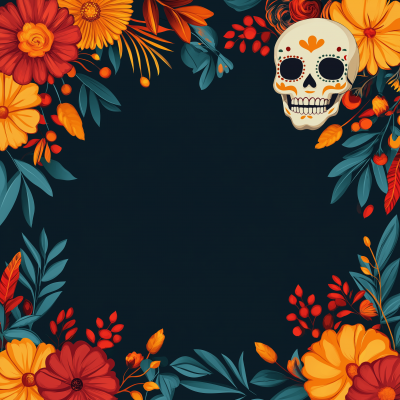 Colorful Dia de los Muertos Flower Background