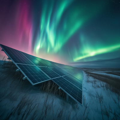 Northern Lights over Solar Panels