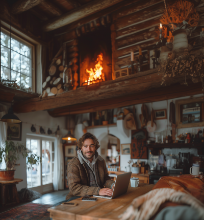 Smiling Man Working from Home