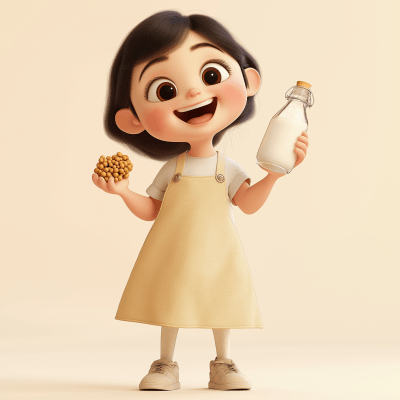 Cheerful Little Girl with Milk