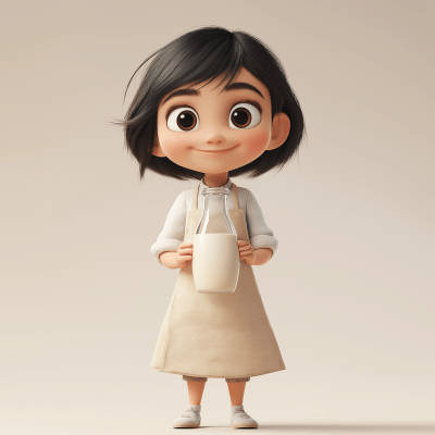 Cheerful Girl with Milk Bottle