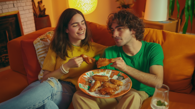 Friends Enjoying Chicken Wings