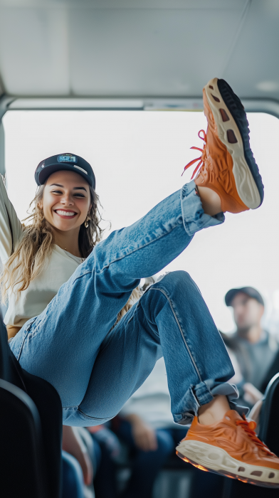 Happy Woman Relaxing on the Bus