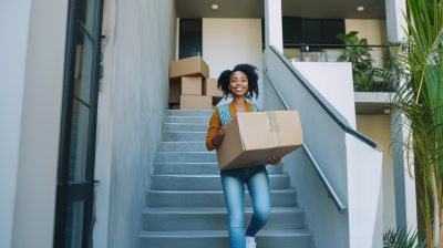 Smiling Woman Carrying Box