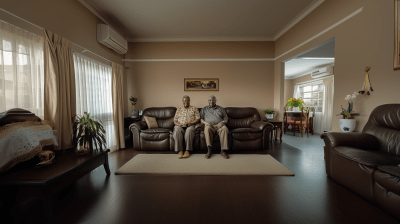 Smiling Grandparents on Couch