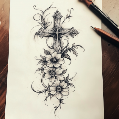 Majestic Cross Tattoo Design