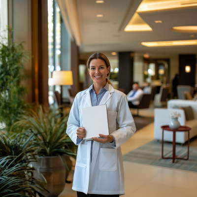 Smiling Doctor in Lobby